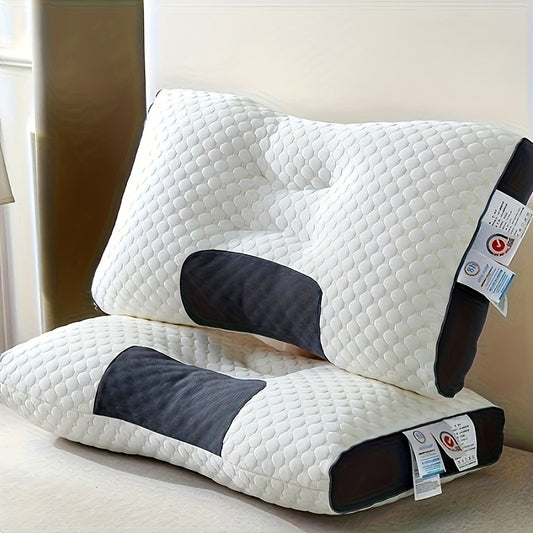 White and black wedge-shaped pillow with quilted texture on a neutral background