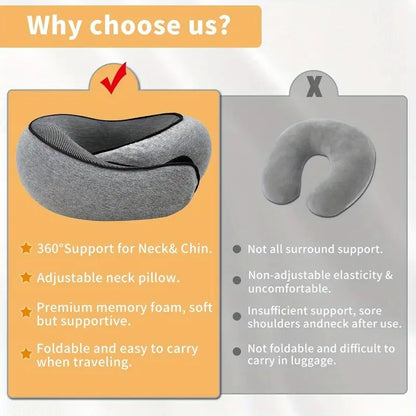 Neck pillow with comparison to another product on a white background