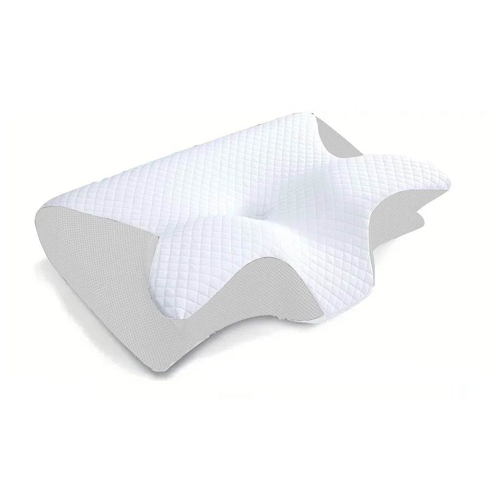Cushion with a white textured surface and gray base on a white background