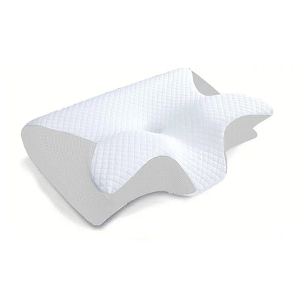 Cushion with a white textured surface and gray base on a white background