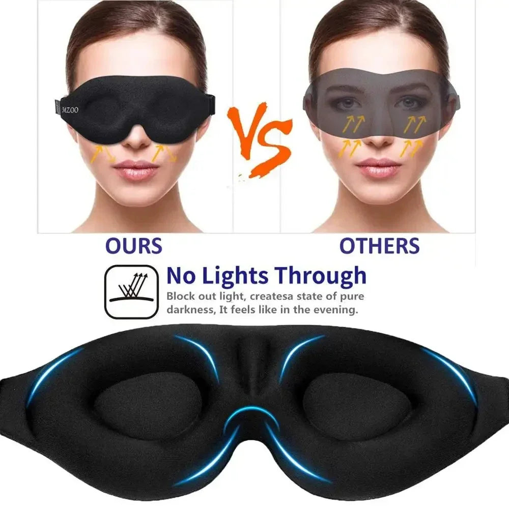 Comparison of a black sleep mask labeled 'OURS' with 'OTHERS' on a white background.