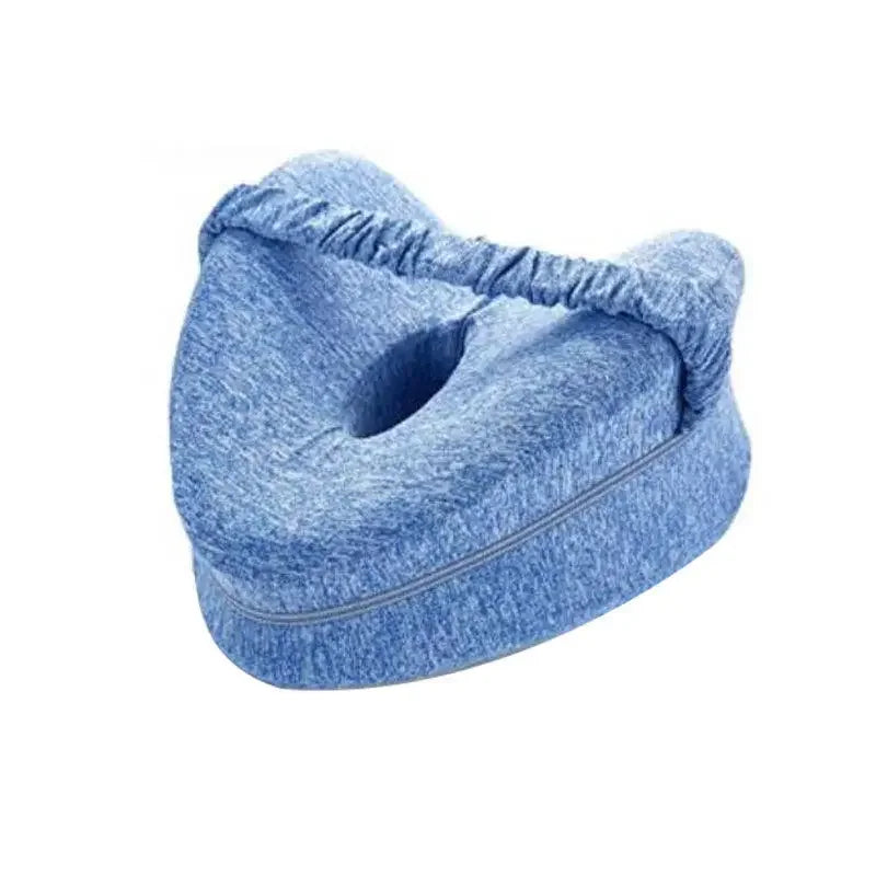 Blue memory foam leg pillow with a zipper on a white background