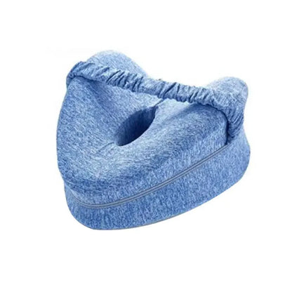 Blue memory foam leg pillow with a zipper on a white background