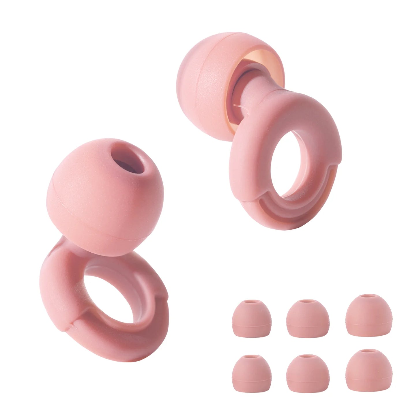 Set of pink silicone rings with additional components on a white background