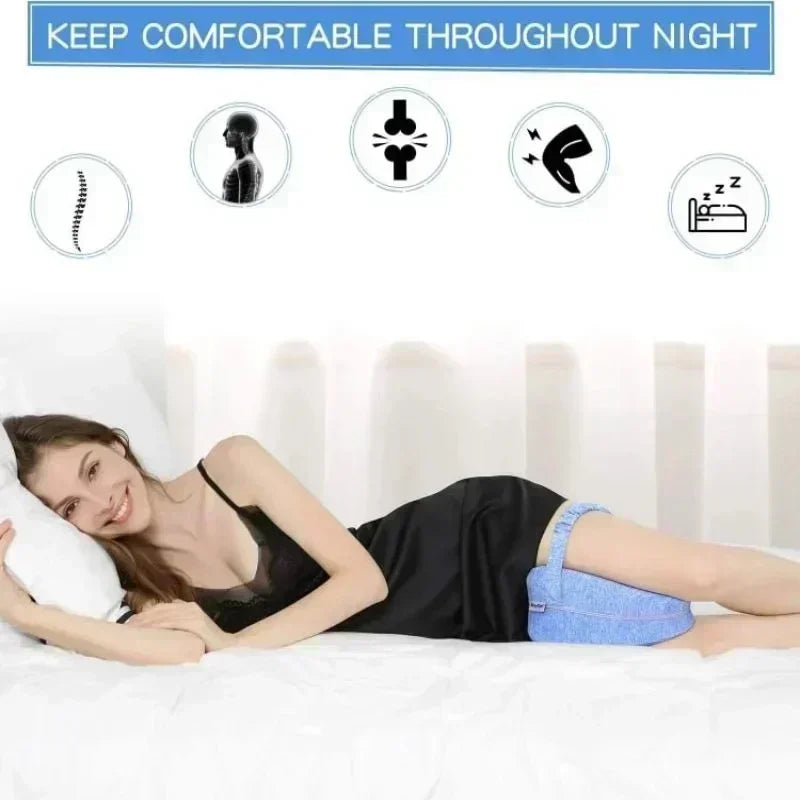 Woman lying on a bed with text 'Keep Comfortable Throughout Night' and icons indicating comfort features.