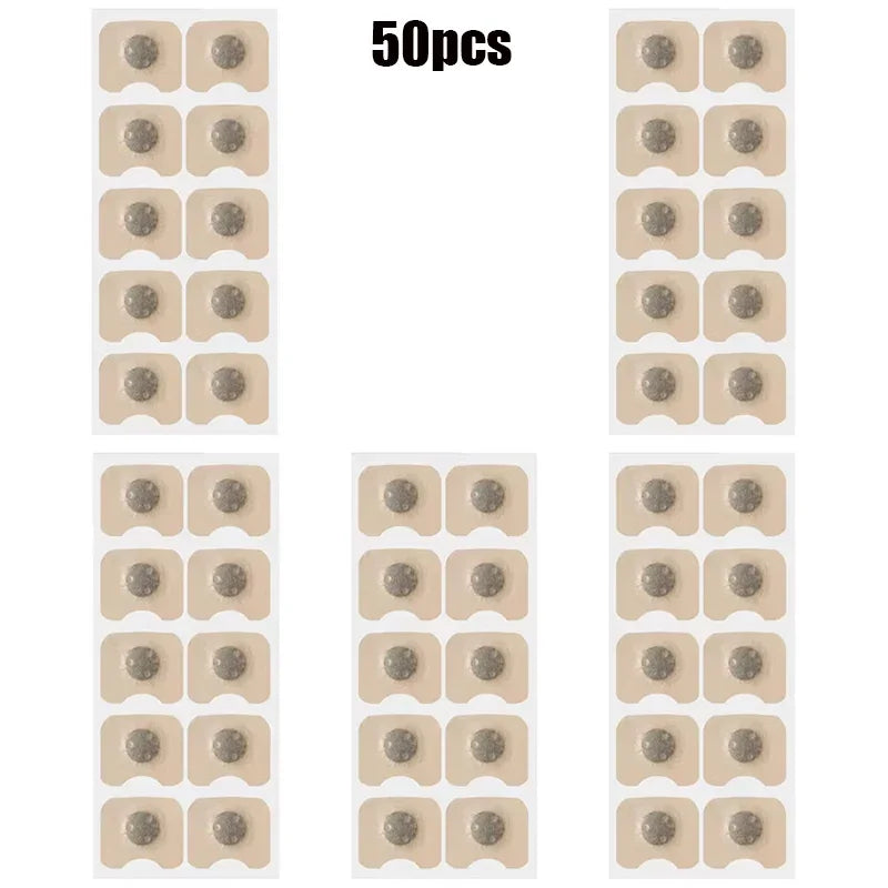 Packaging of 50 adhesive patches on a white background