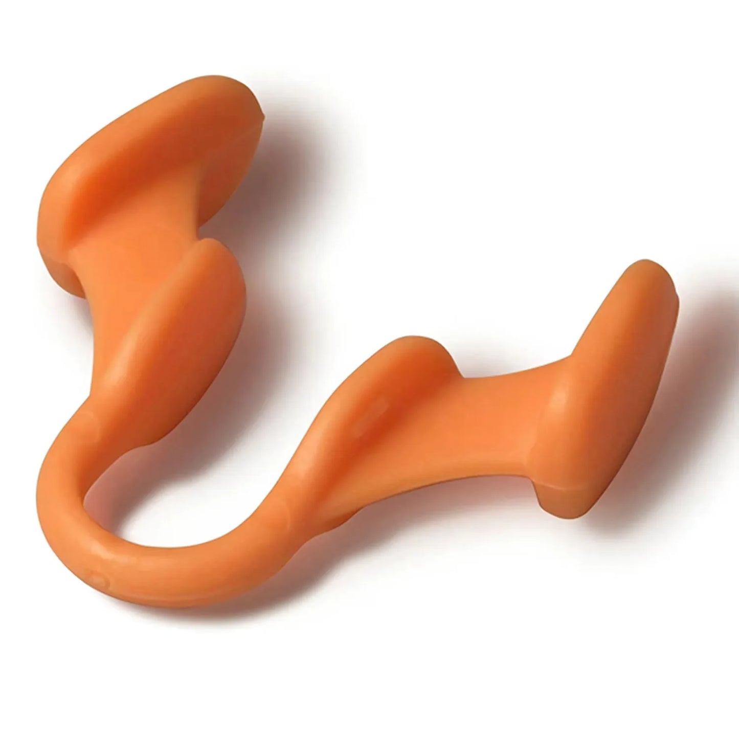 Orange silicone nose clip on a white background