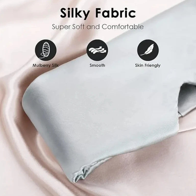 Silky fabric with text highlighting its softness and comfort on a light background