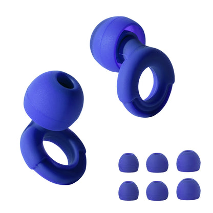 Set of blue silicone earbud tips on a white background