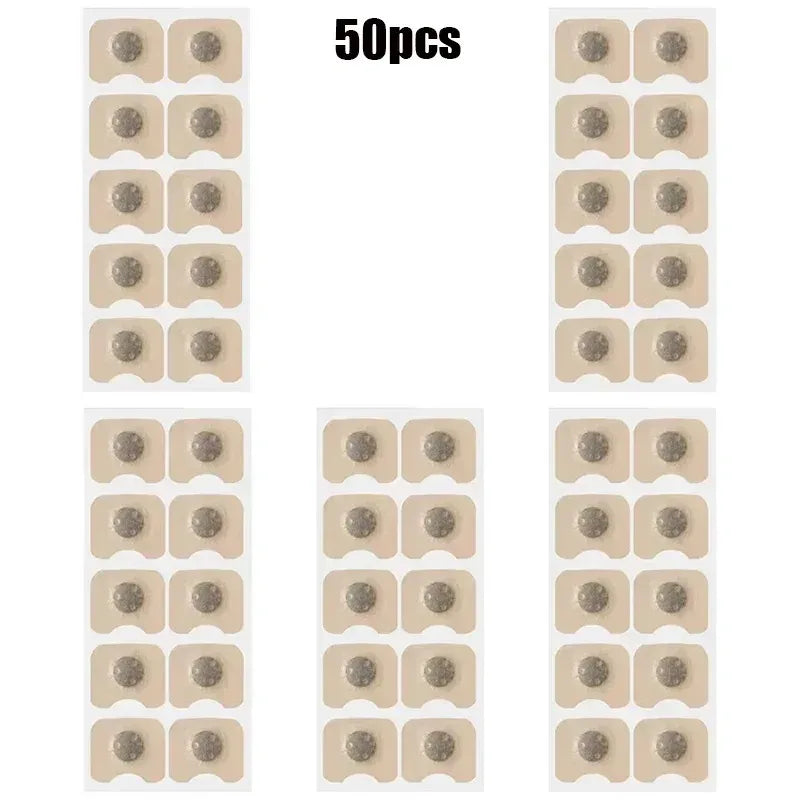 Packaging of 50 adhesive patches on a white background