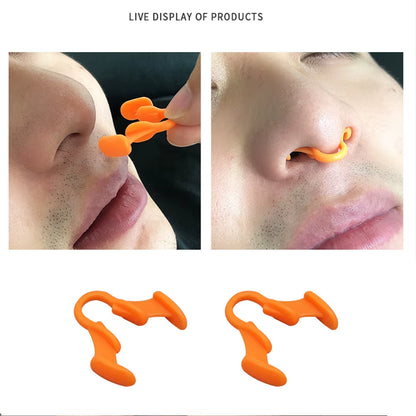 Orange nose strip being applied to a person's nose with close-up views and additional strips displayed below.
